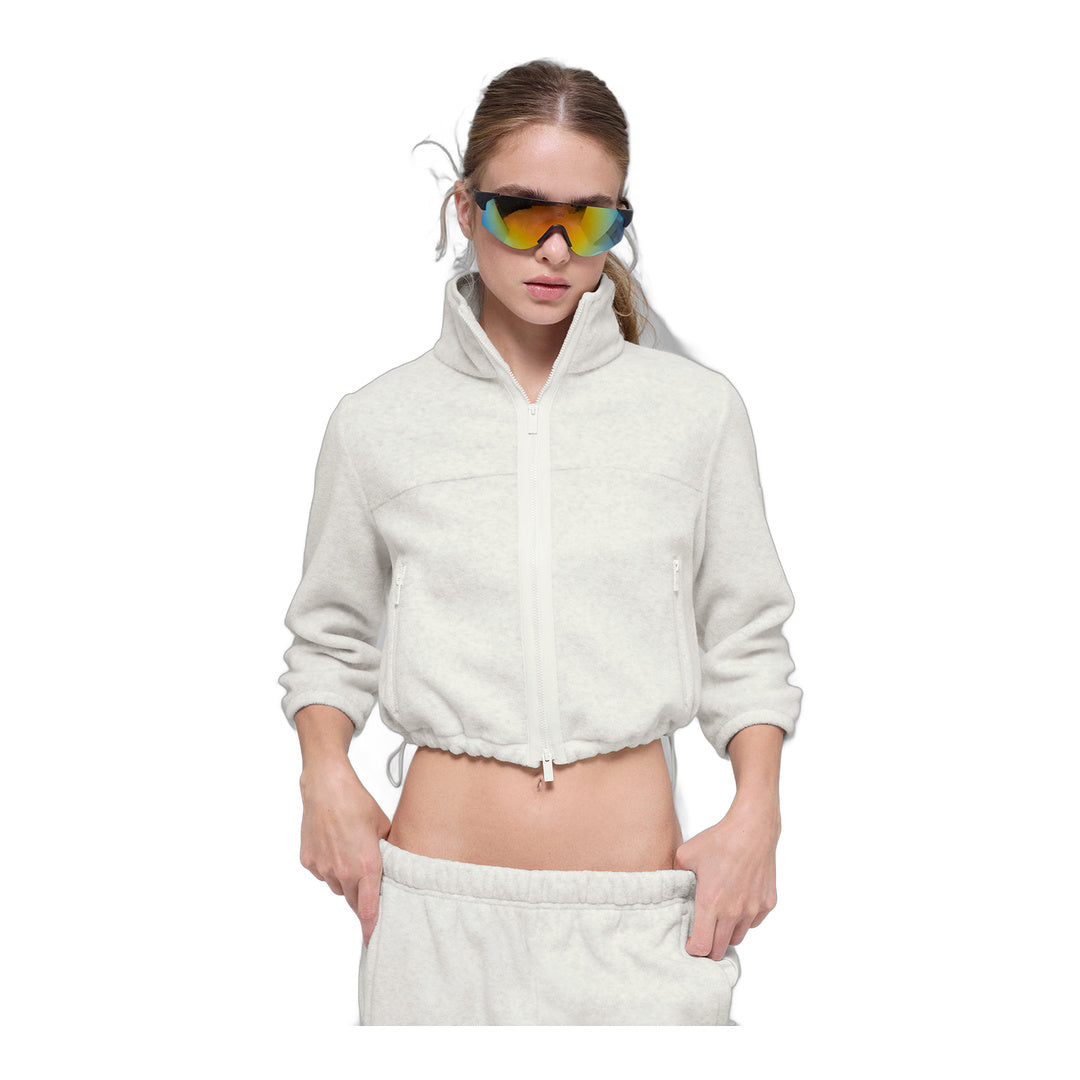 alo Polar Fleece Retreat Cropped Jacket - White Heather Grey