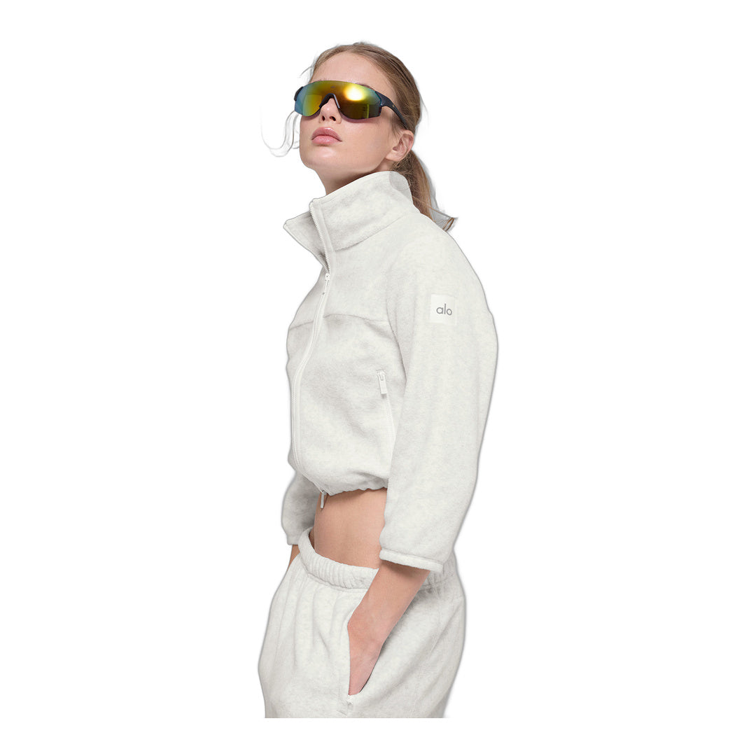 alo Polar Fleece Retreat Cropped Jacket - White Heather Grey
