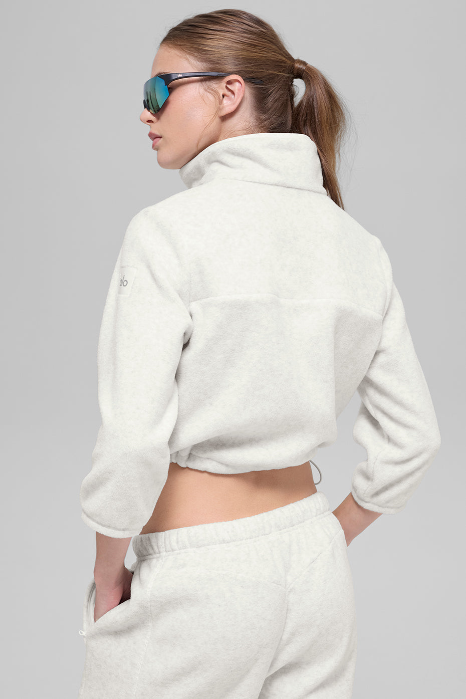 alo Polar Fleece Retreat Cropped Jacket - White Heather Grey