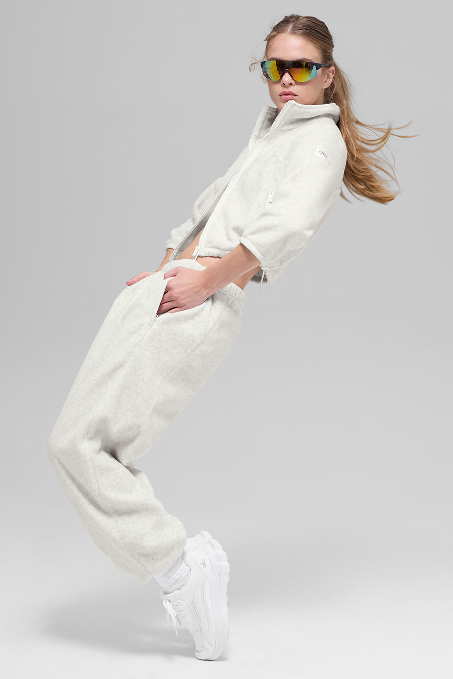alo Polar Fleece Retreat Cropped Jacket - White Heather Grey