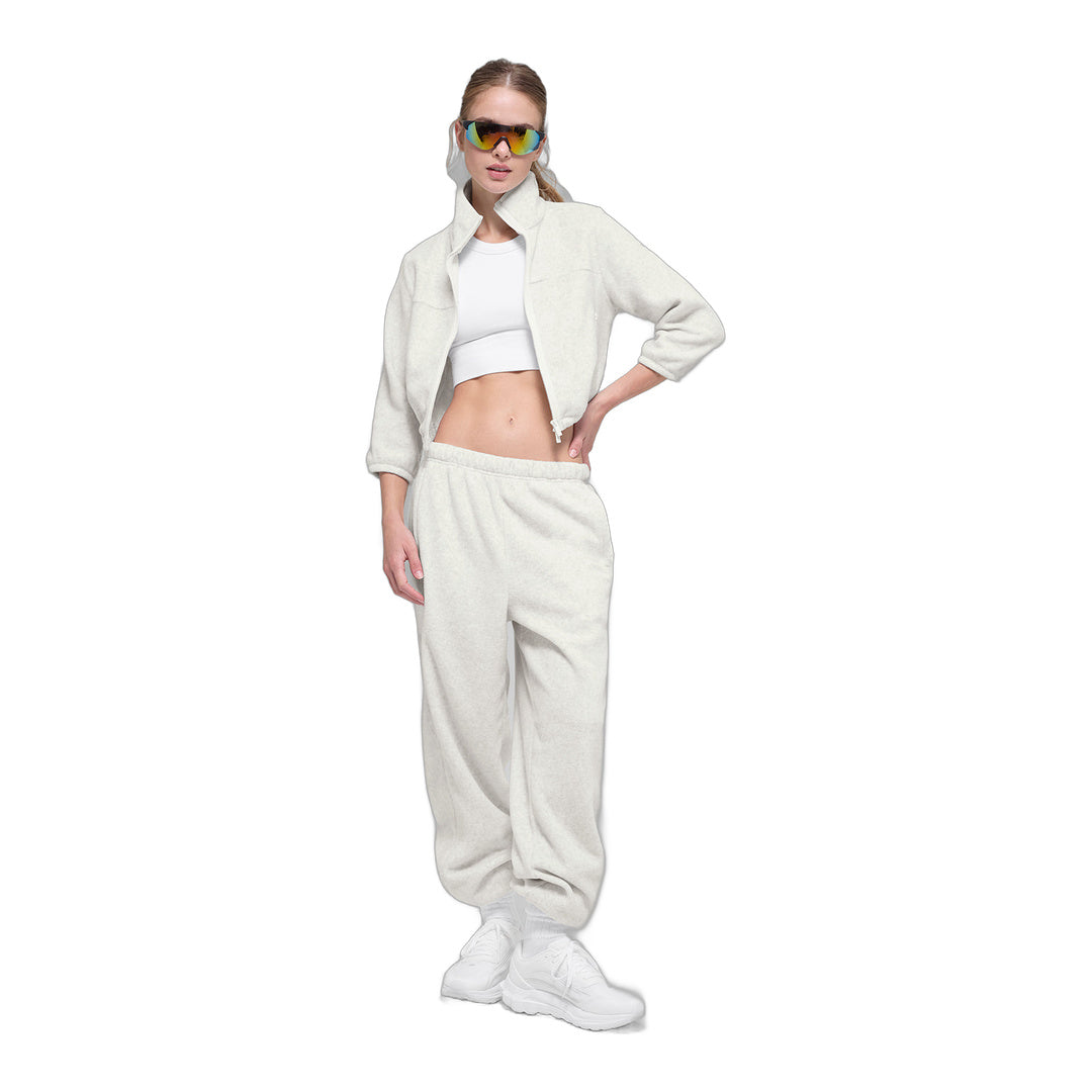 alo Polar Fleece Retreat Cropped Jacket - White Heather Grey