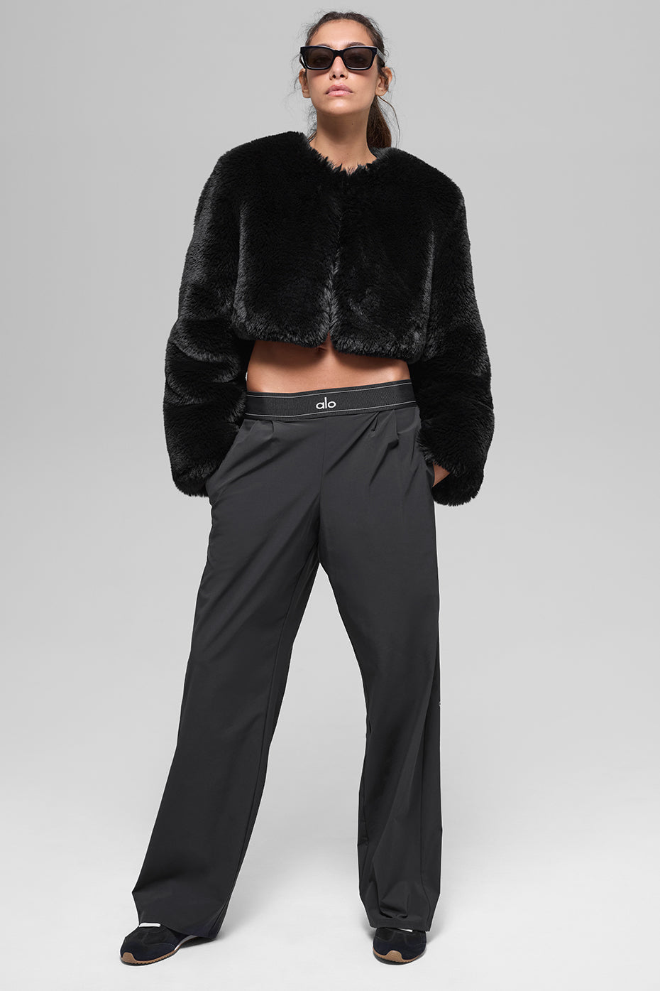 alo Faux Fur Chic Cropped Jacket - Black
