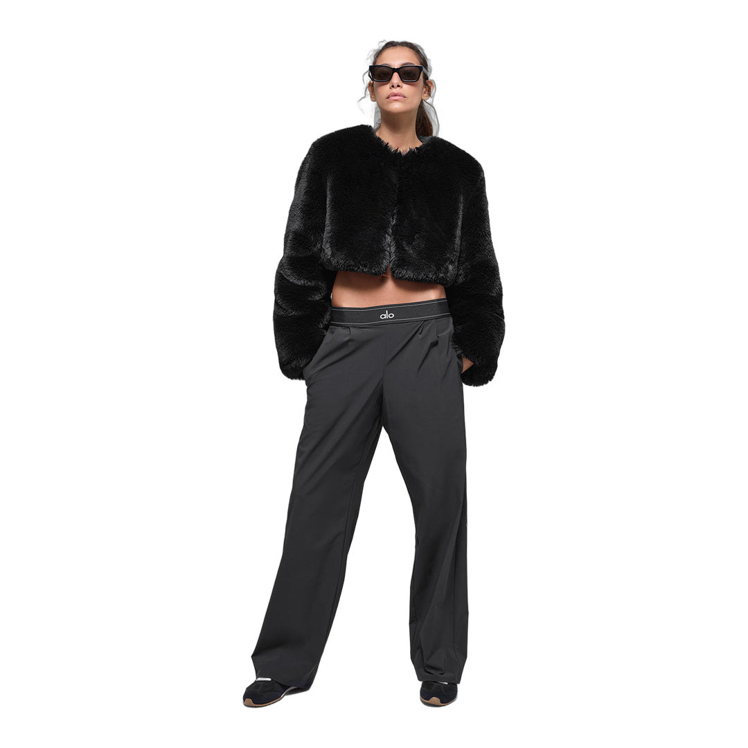 alo Faux Fur Chic Cropped Jacket - Black