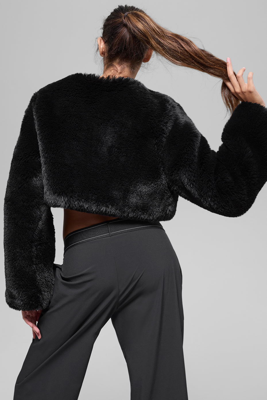 alo Faux Fur Chic Cropped Jacket - Black