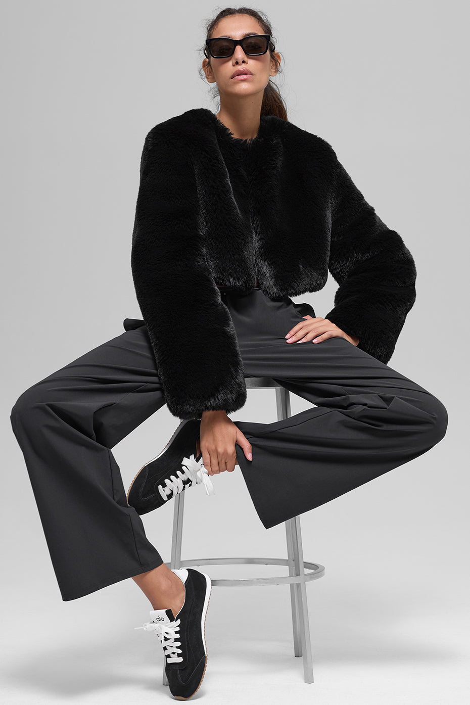 alo Faux Fur Chic Cropped Jacket - Black