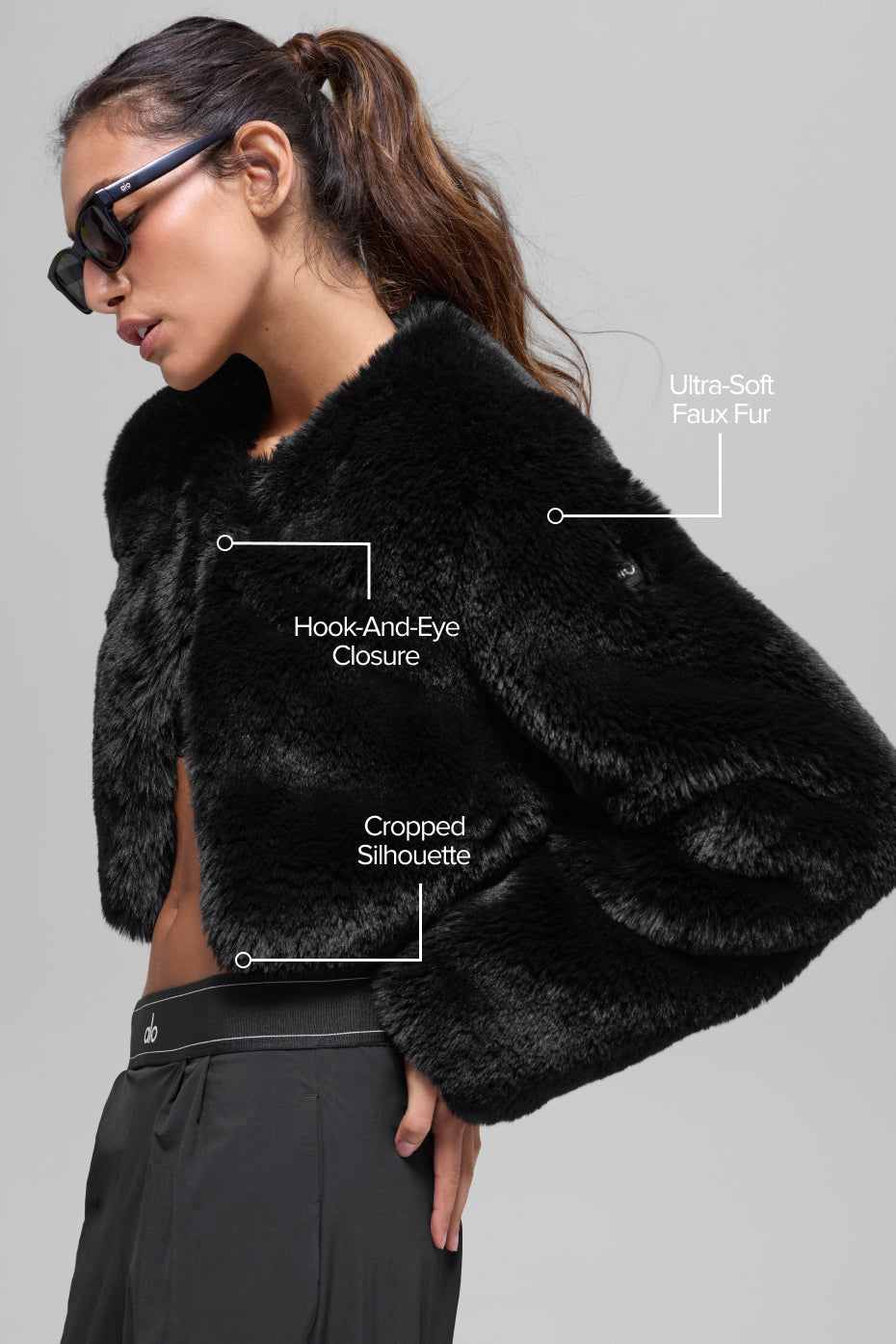 alo Faux Fur Chic Cropped Jacket - Black