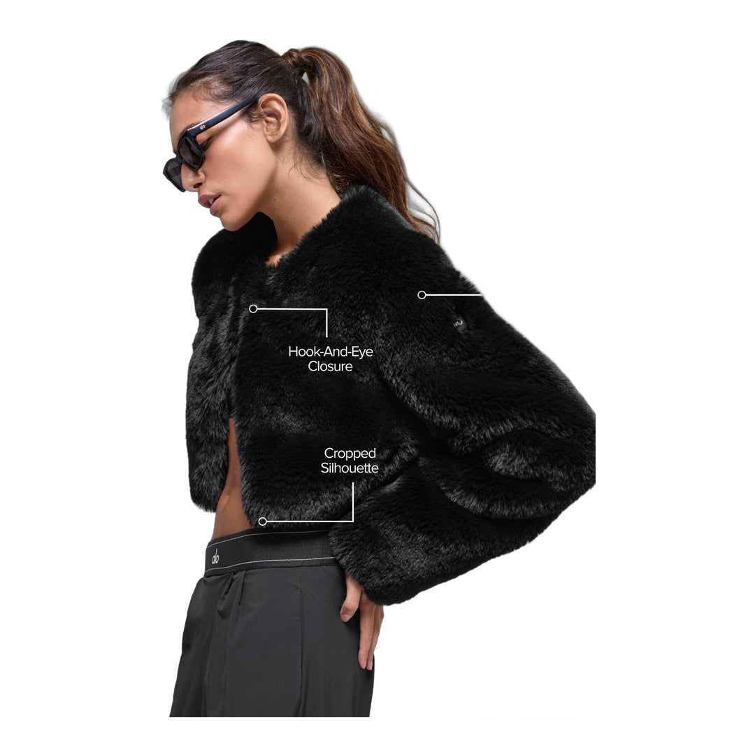 alo Faux Fur Chic Cropped Jacket - Black