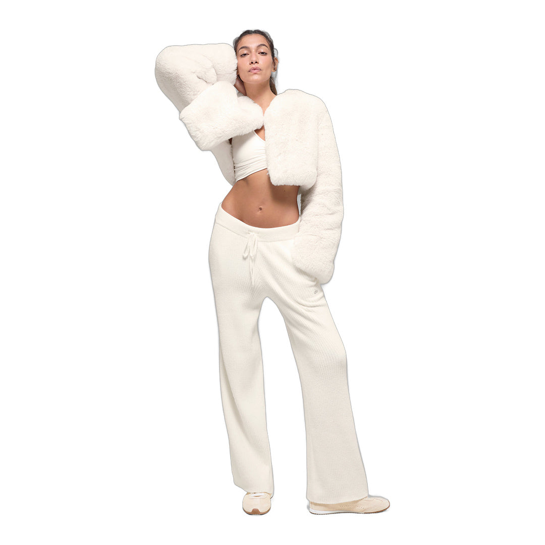alo Faux Fur Chic Cropped Jacket - Ivory