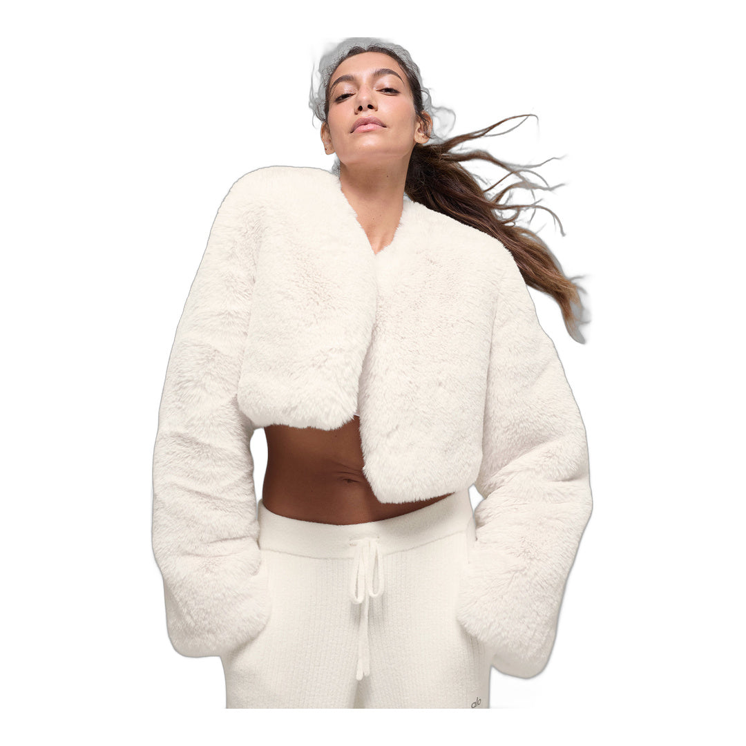alo Faux Fur Chic Cropped Jacket - Ivory