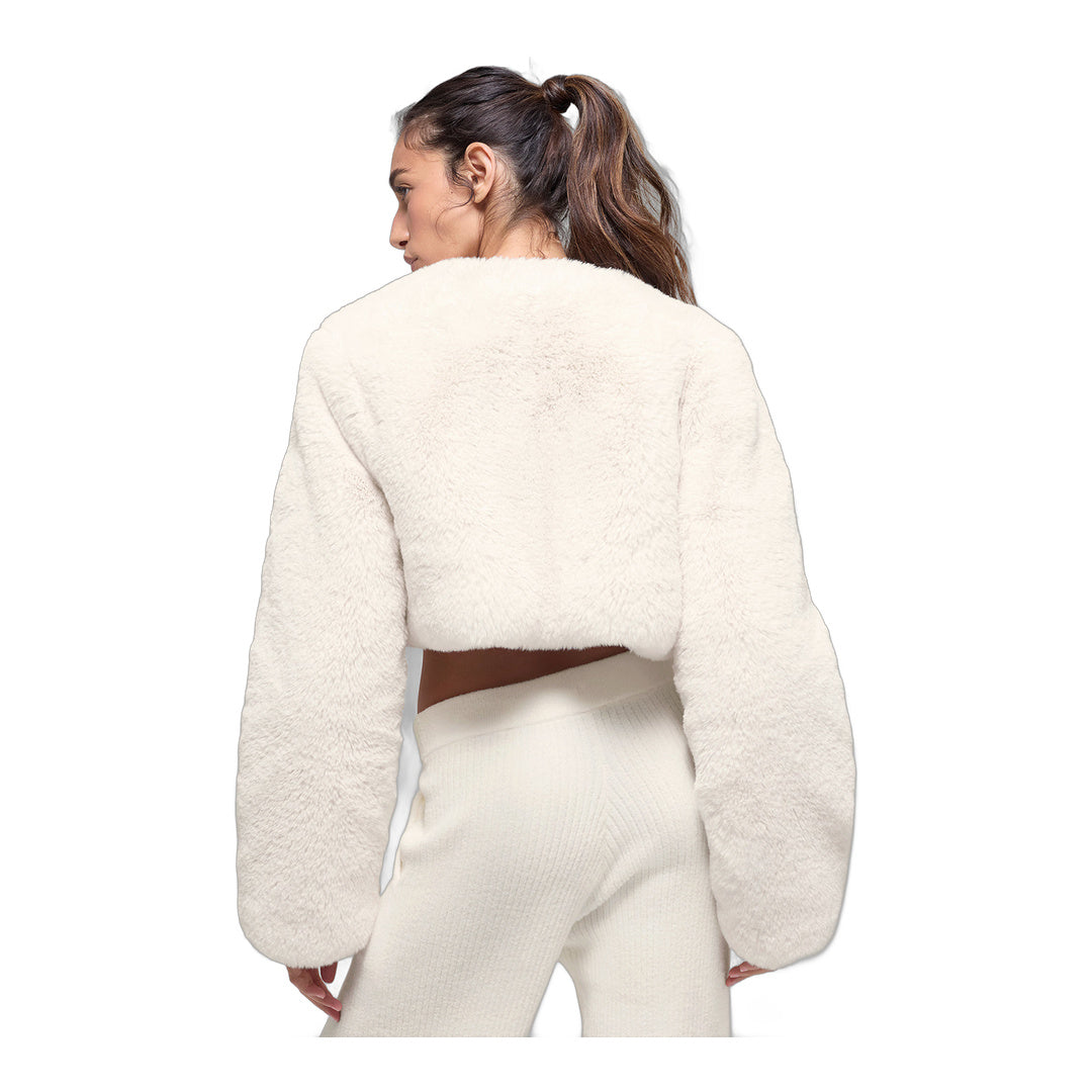 alo Faux Fur Chic Cropped Jacket - Ivory