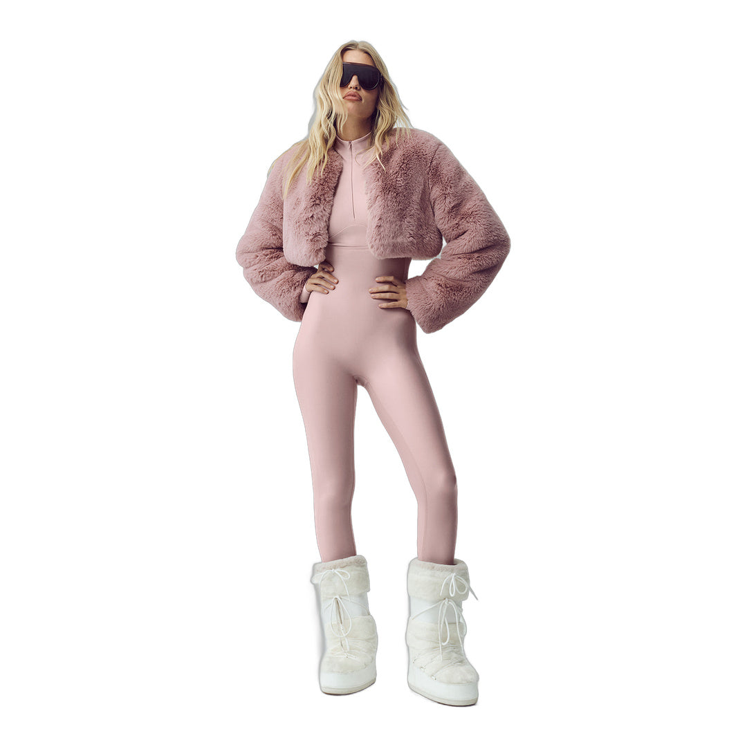 alo Faux Fur Chic Cropped Jacket - Pink Champagne