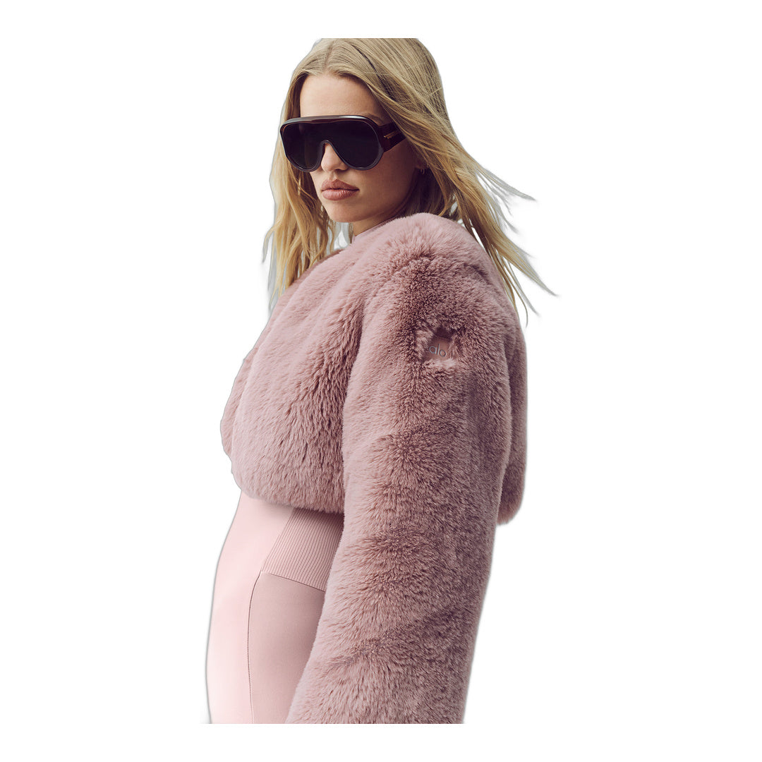 alo Faux Fur Chic Cropped Jacket - Pink Champagne