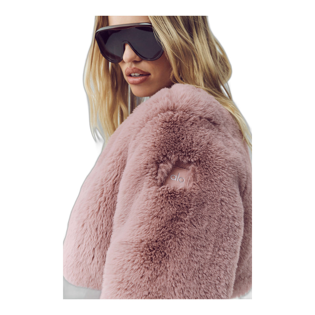 alo Faux Fur Chic Cropped Jacket - Pink Champagne