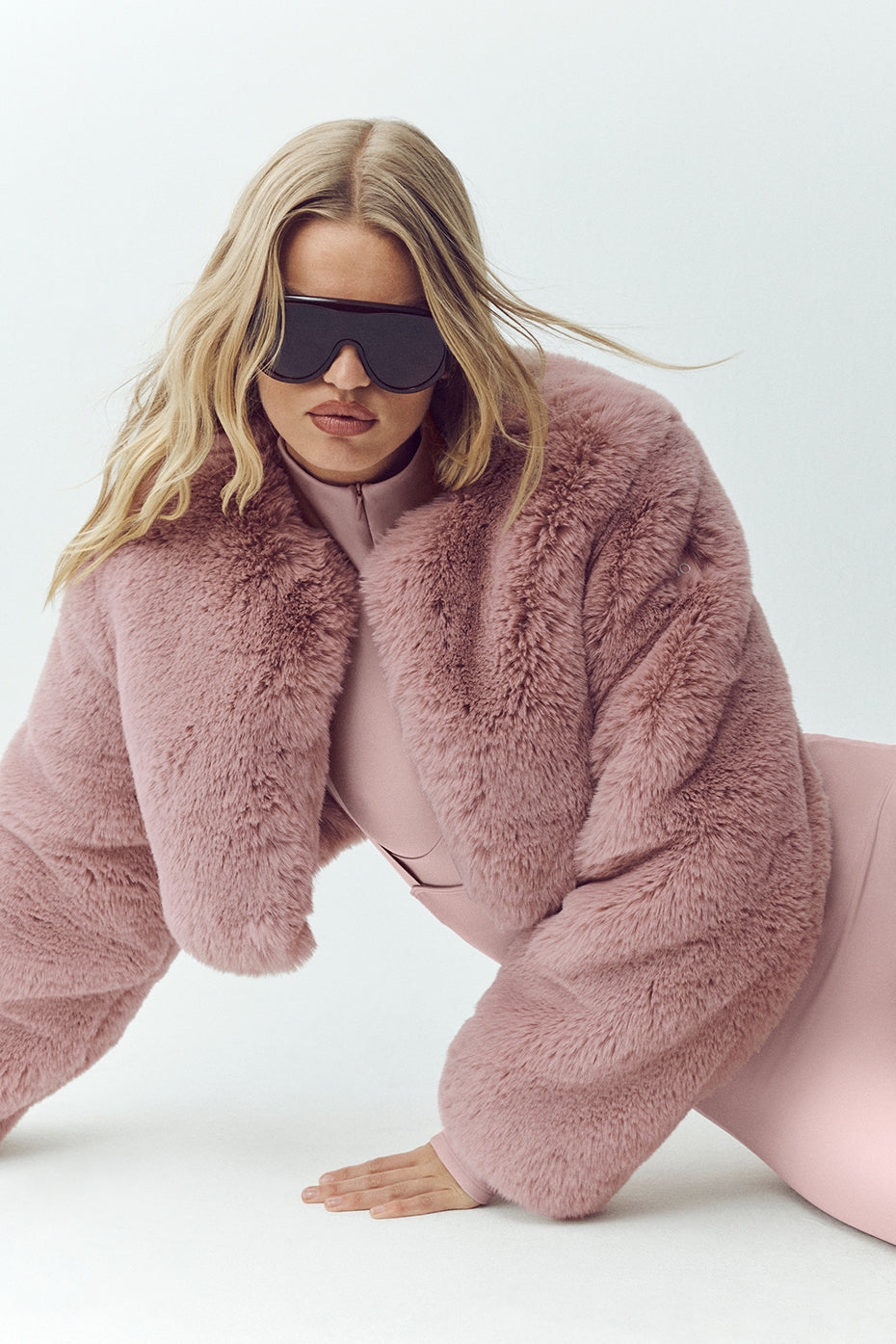 alo Faux Fur Chic Cropped Jacket - Pink Champagne