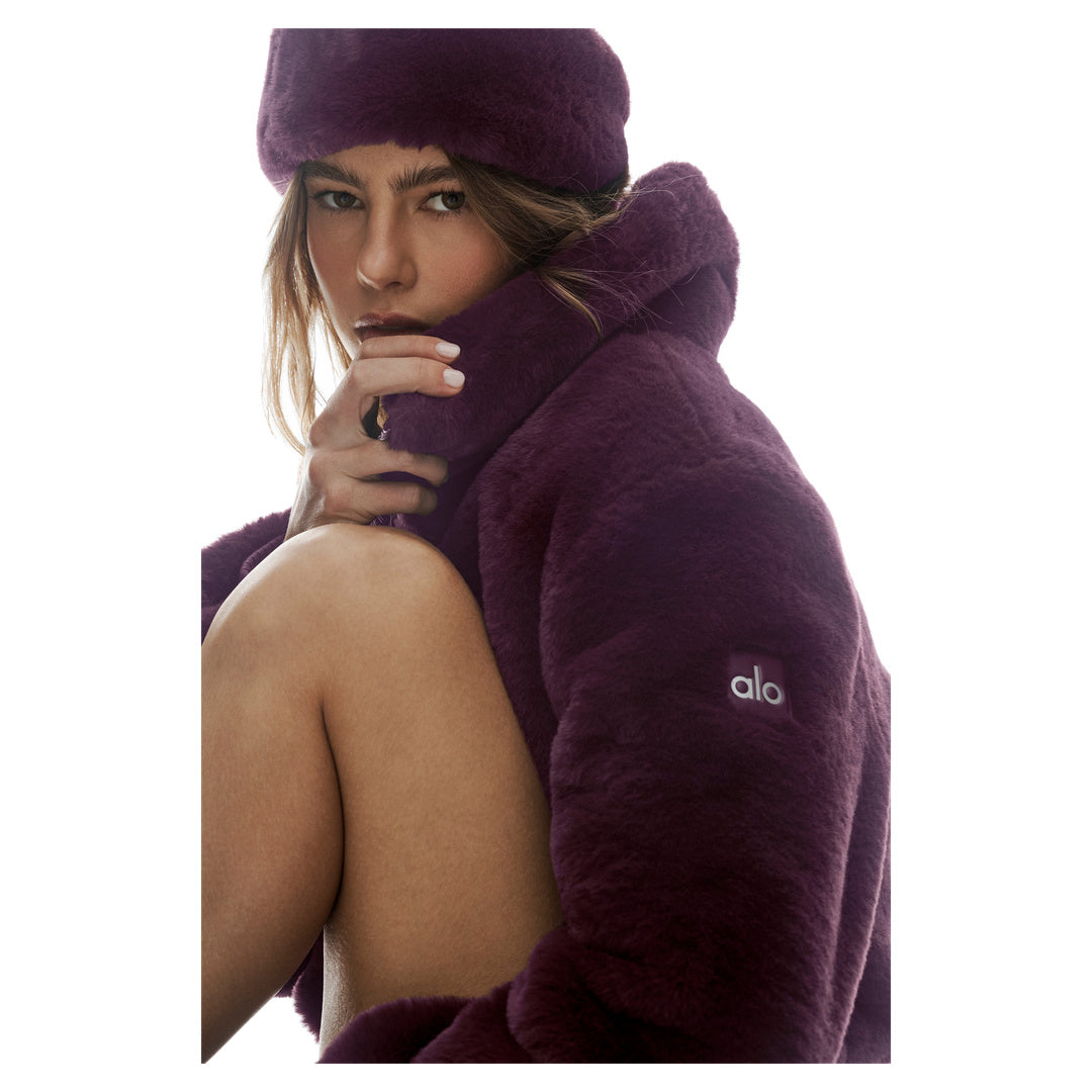 ALO Faux Fur Cropped Amore Jacket - Rich Bordeaux