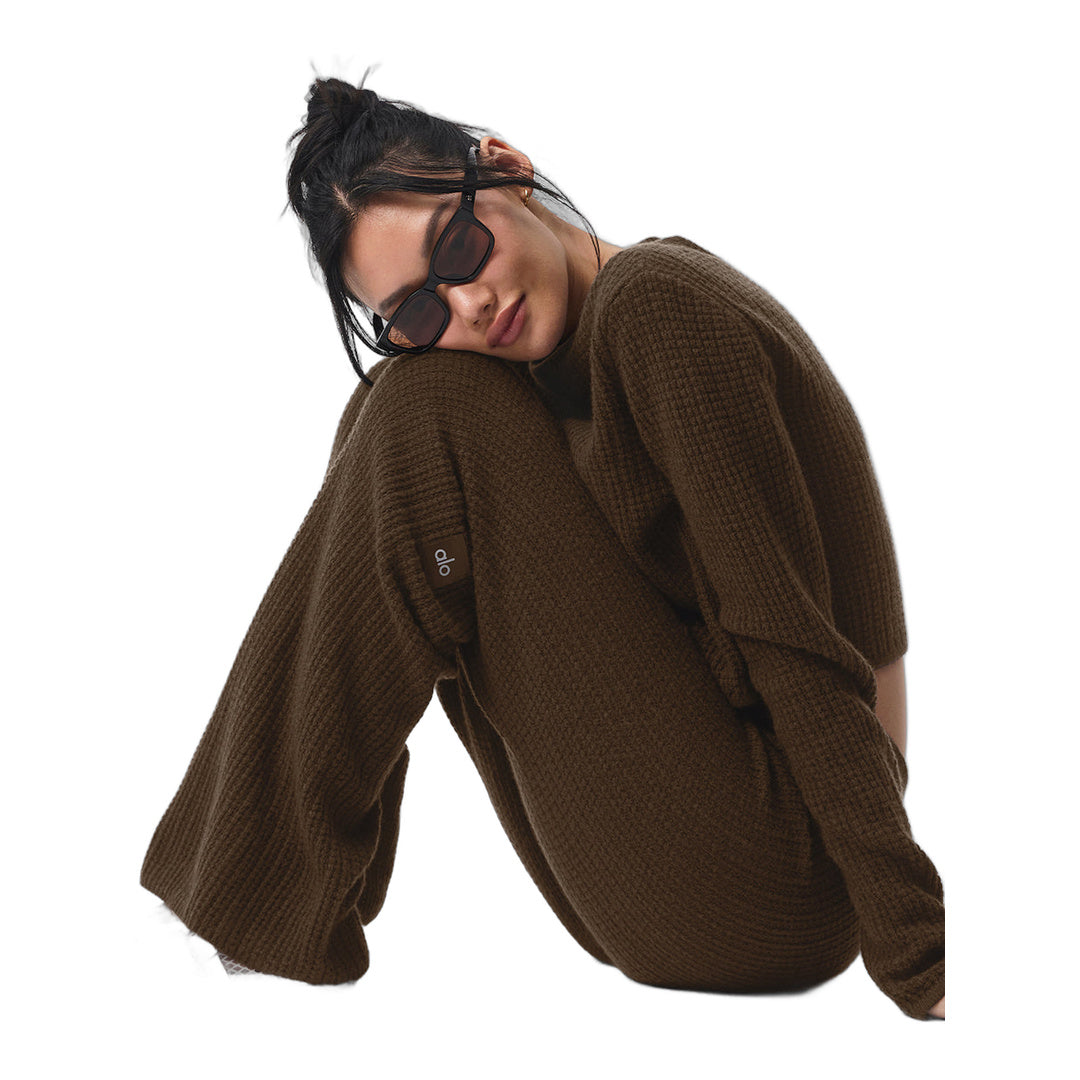 alo Cashmere High-Waist Plush Waffle Pant - Espresso