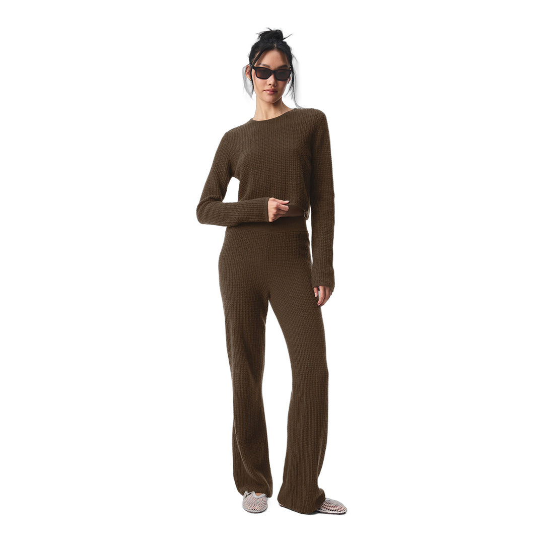alo Cashmere High-Waist Plush Waffle Pant - Espresso