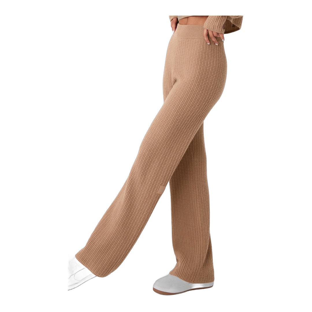 alo Cashmere High-Waist Plush Waffle Pant - Toasted Almond