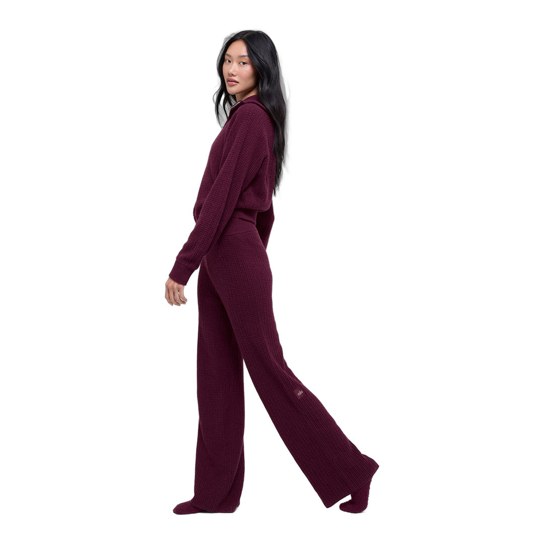 alo Cashmere High-Waist Plush Waffle Pant - Burgundy