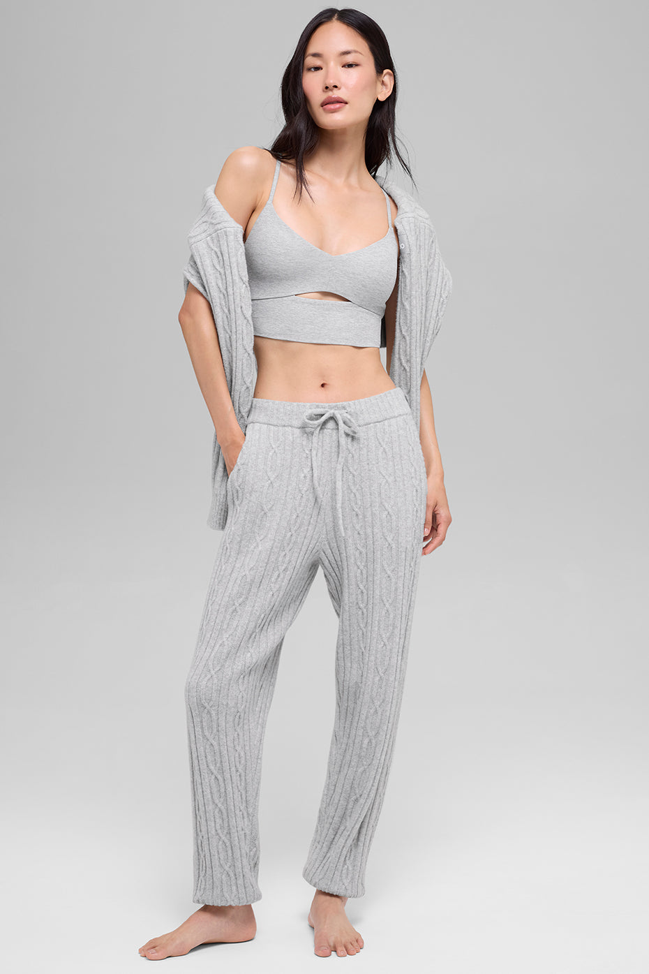 alo Cable Knit Winter Bliss Pant - Athletic Heather Grey