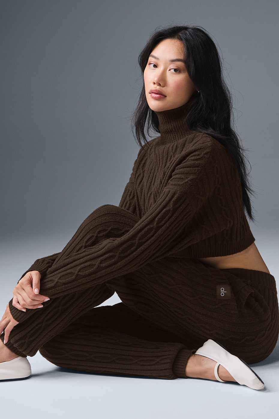 alo Cable Knit Winter Bliss Pant - Espresso