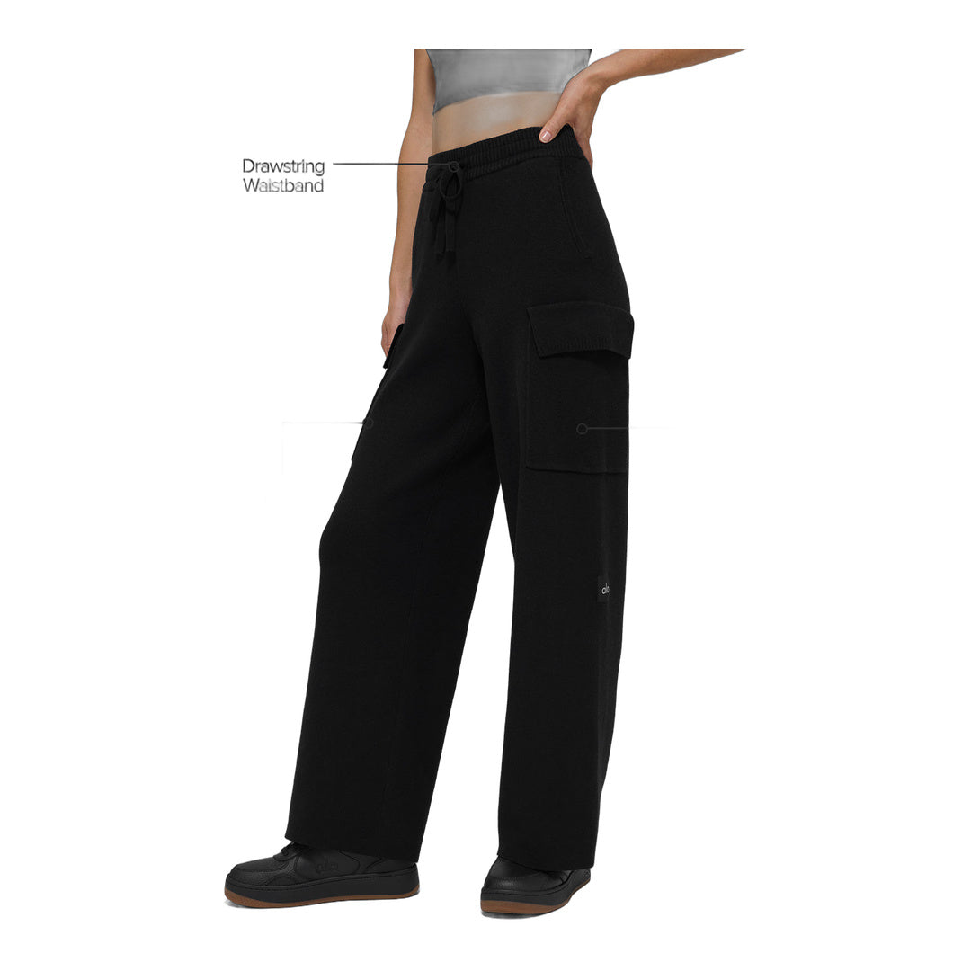 alo Scholar Knit High-Waist Cargo Pant - Black