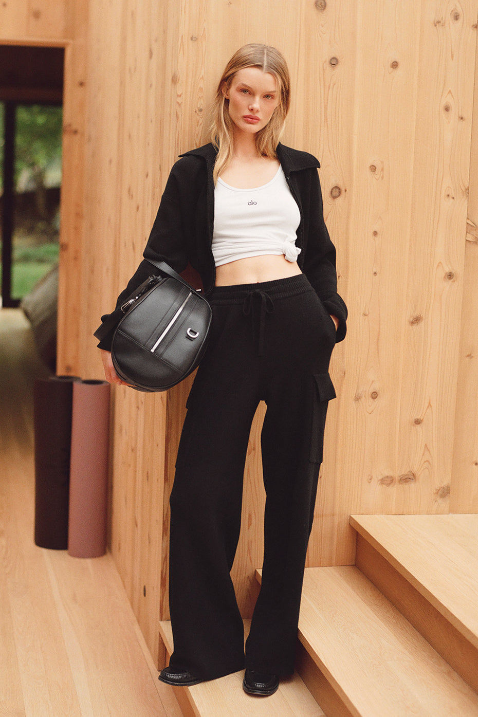 alo Scholar Knit High-Waist Cargo Pant - Black