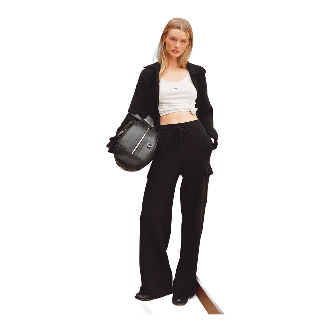 alo Scholar Knit High-Waist Cargo Pant - Black