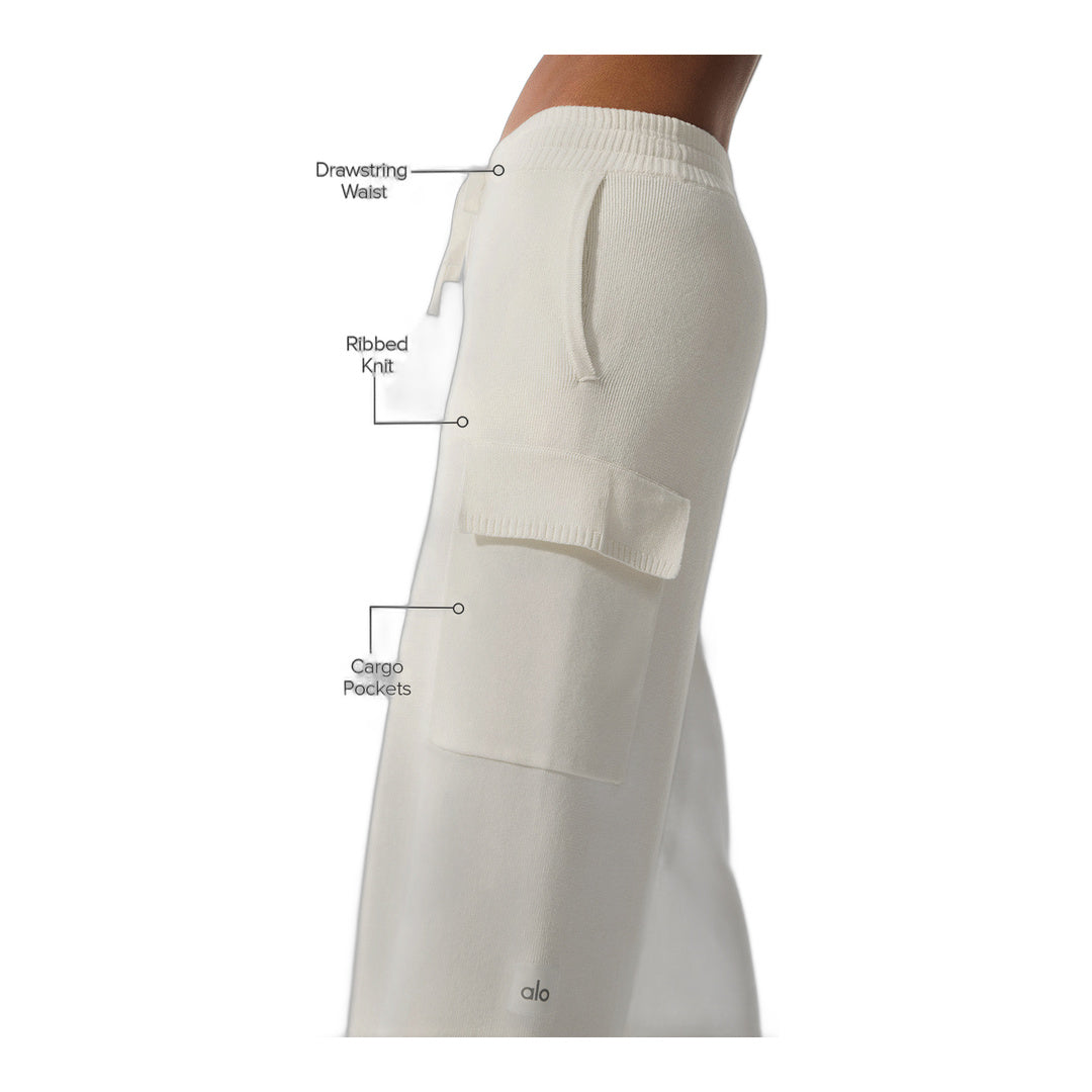 alo Scholar Knit High-Waist Cargo Pant - Ivory
