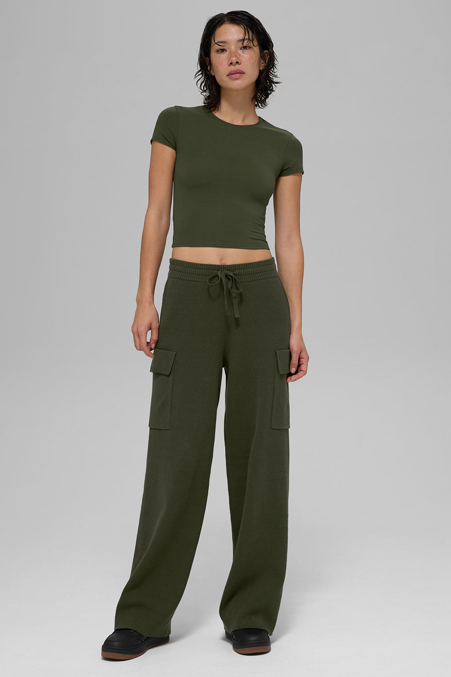 alo Scholar Knit High-Waist Cargo Pant - Green Olive