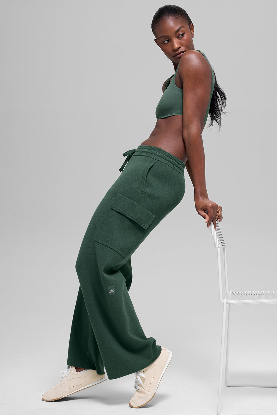 alo Scholar Knit High-Waist Cargo Pant - Clover Green