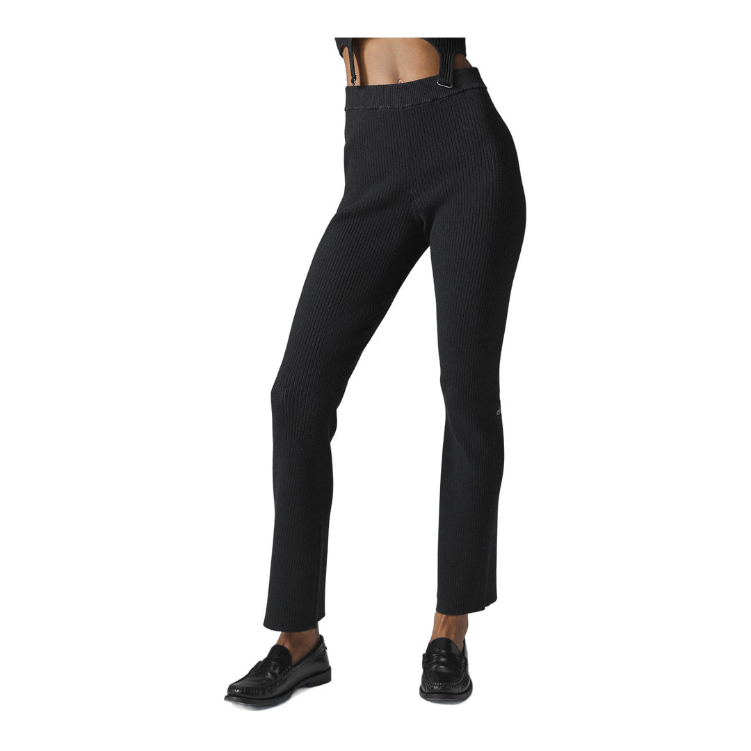 alo Denim Knit High-Waist Flare Pant - Black/Anthracite