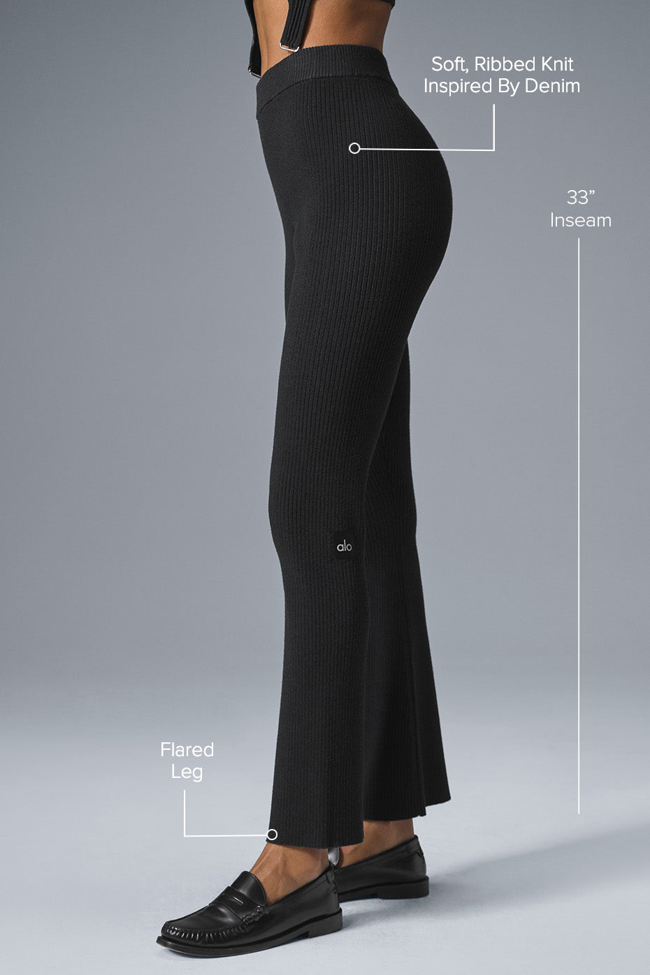 alo Denim Knit High-Waist Flare Pant - Black/Anthracite