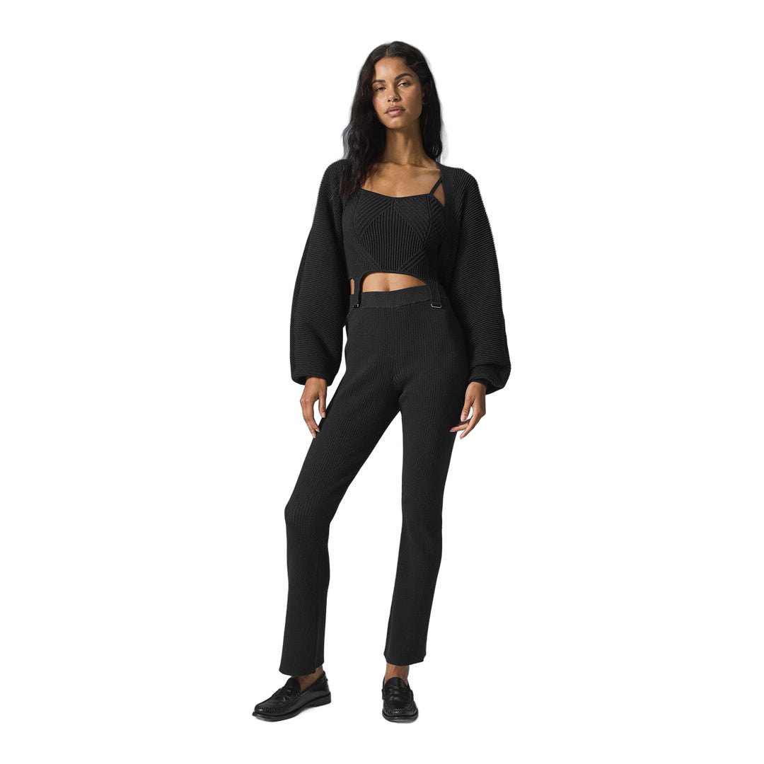 alo Denim Knit High-Waist Flare Pant - Black/Anthracite