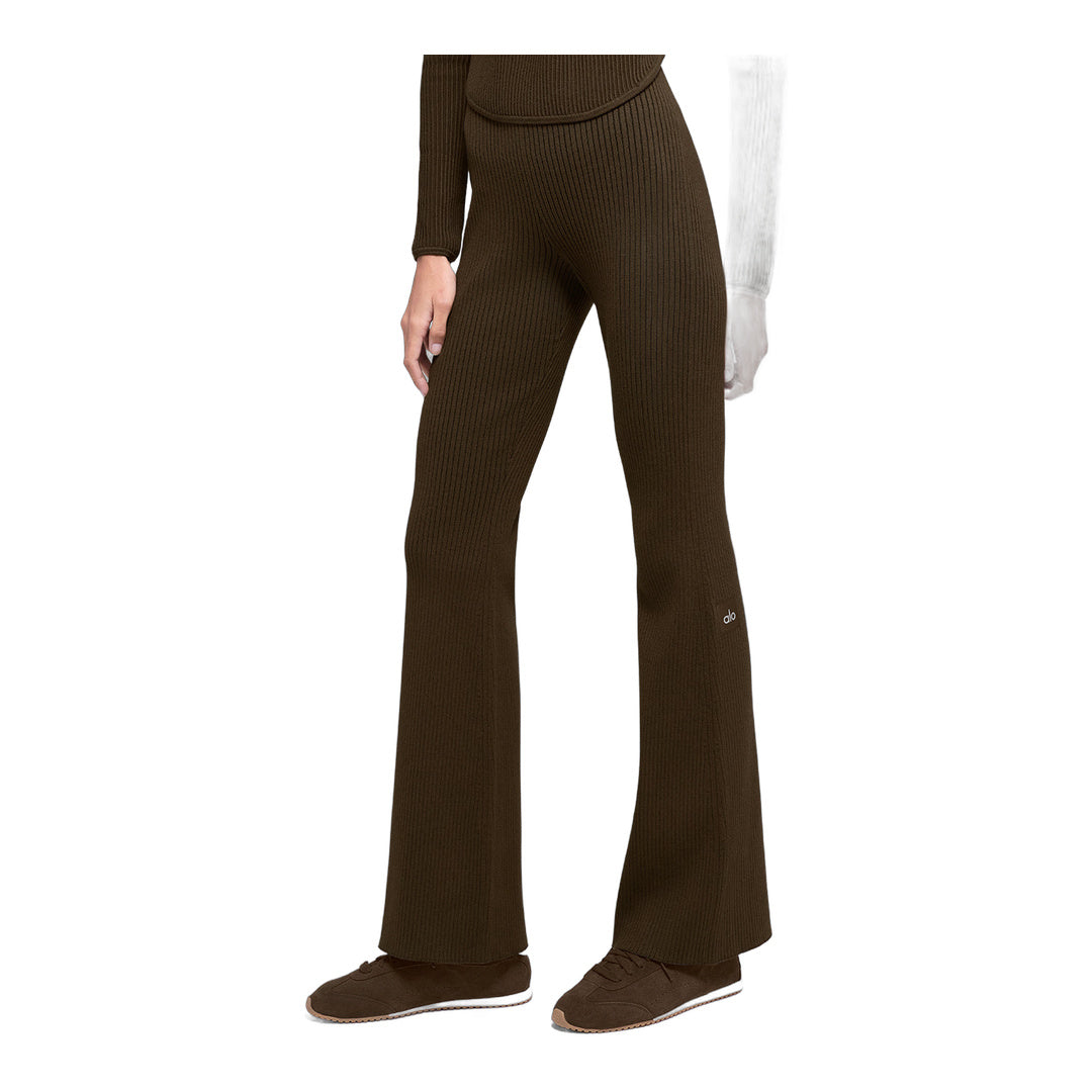alo Denim Knit High-Waist Flare Pant - Espresso/Black