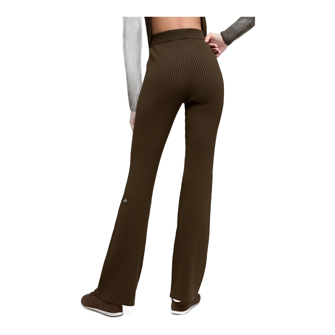 alo Denim Knit High-Waist Flare Pant - Espresso/Black