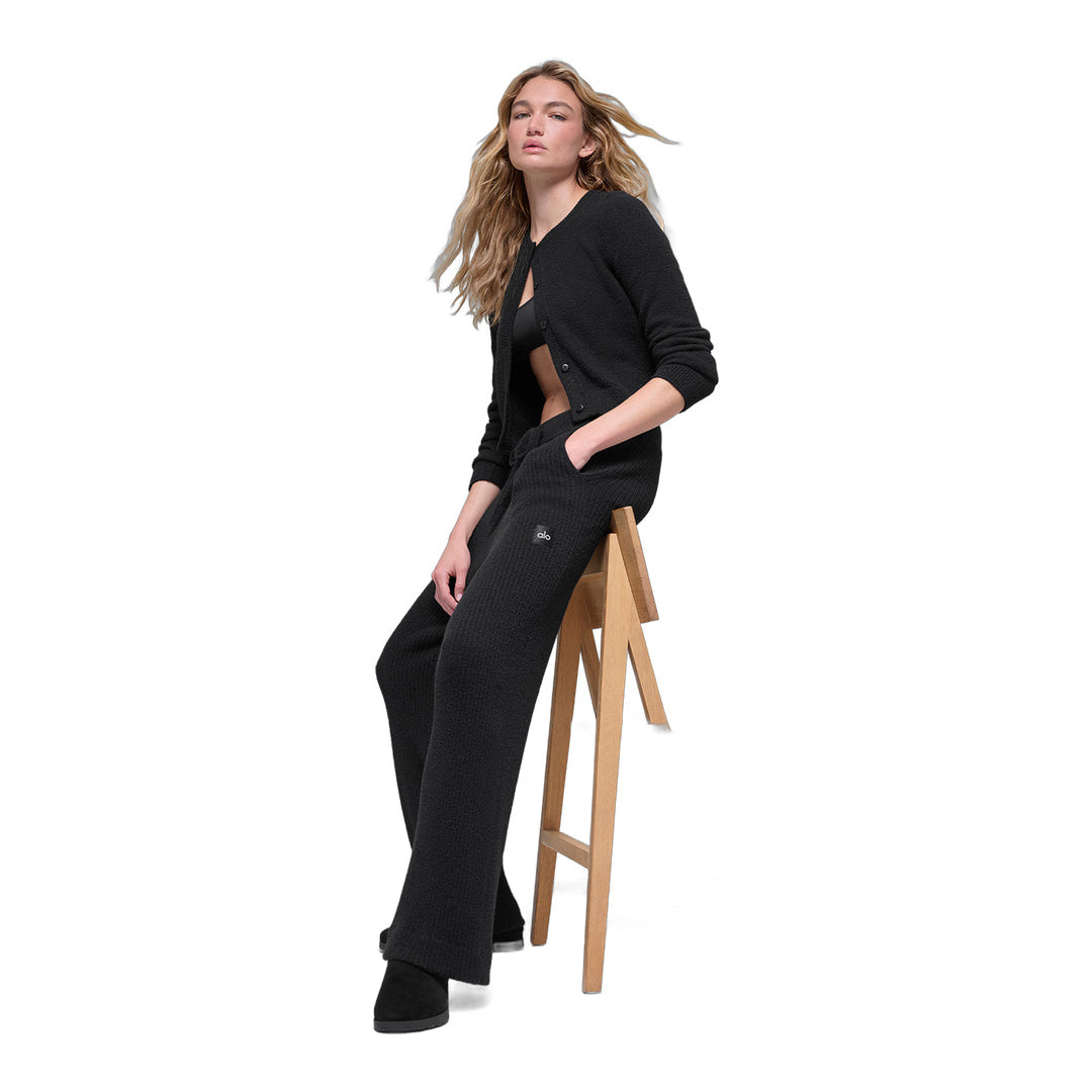 alo Snuggle Up Sweater High-Waist Wide Leg Pant - Black