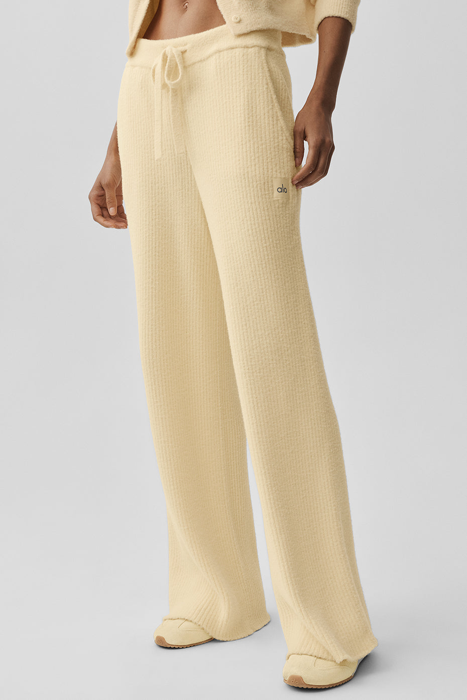 alo Snuggle Up Sweater High-Waist Wide Leg Pant - Candlelight Yellow