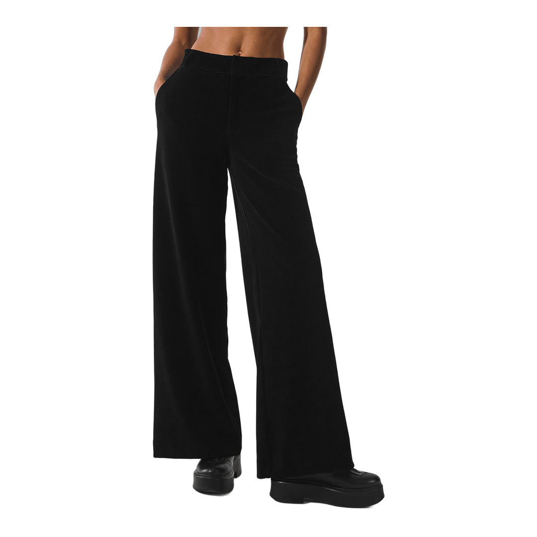 alo Micro Corduroy Mid-Rise Dreamer Wide Leg Trouser - Black