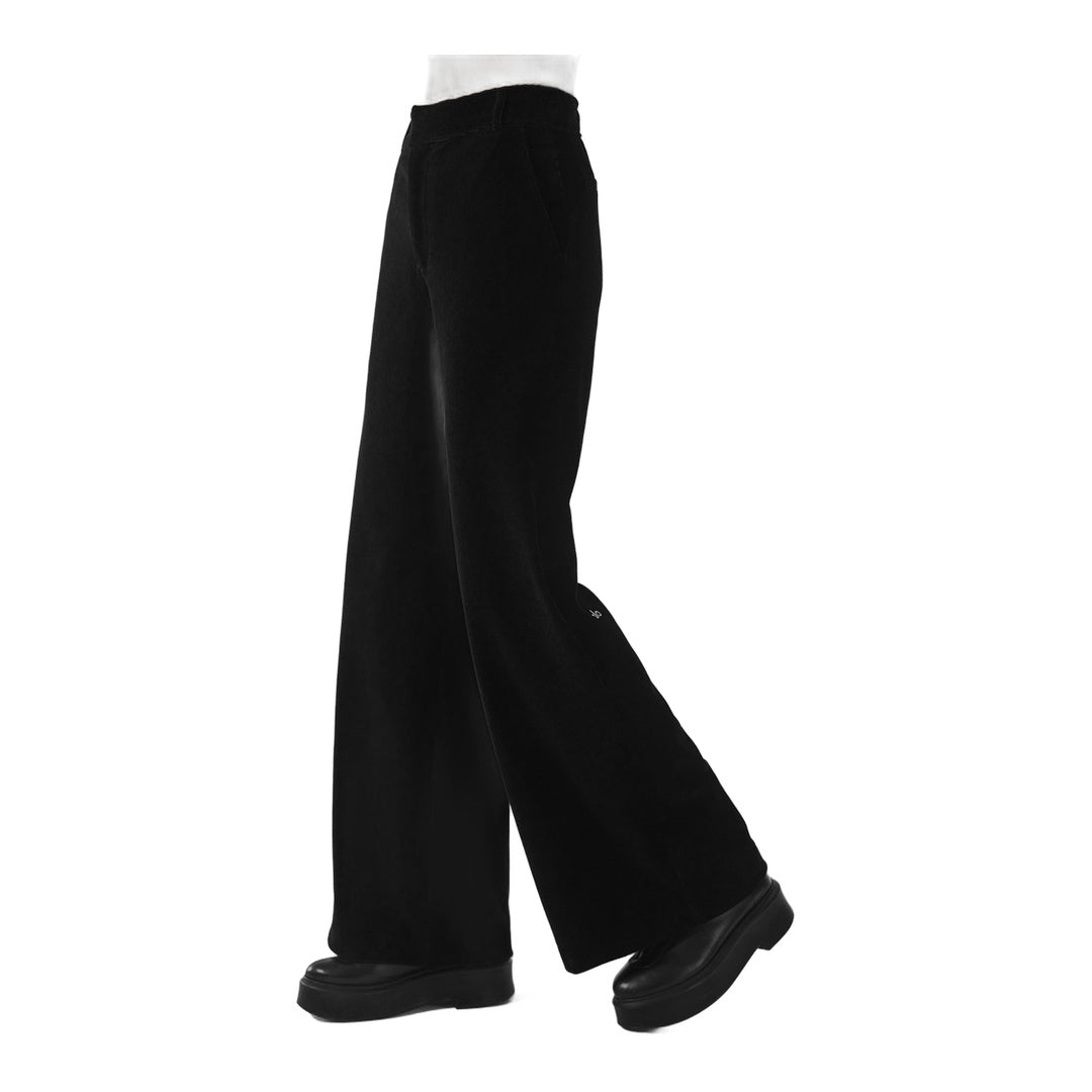 alo Micro Corduroy Mid-Rise Dreamer Wide Leg Trouser - Black