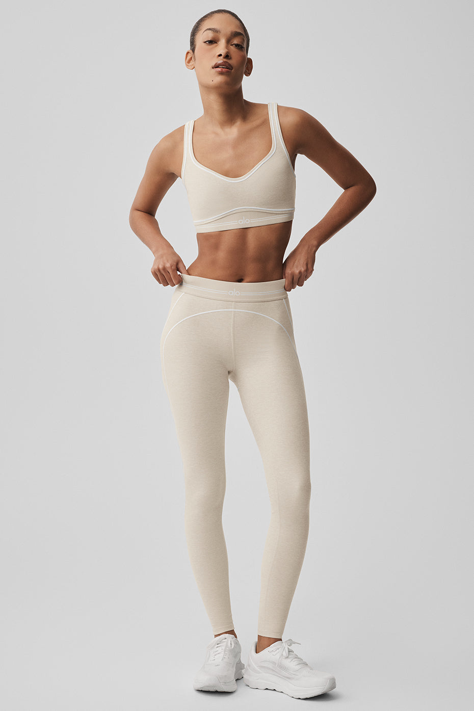 alo Alosoft High-Waist Heart Throb Legging - Oatmeal Heather/White