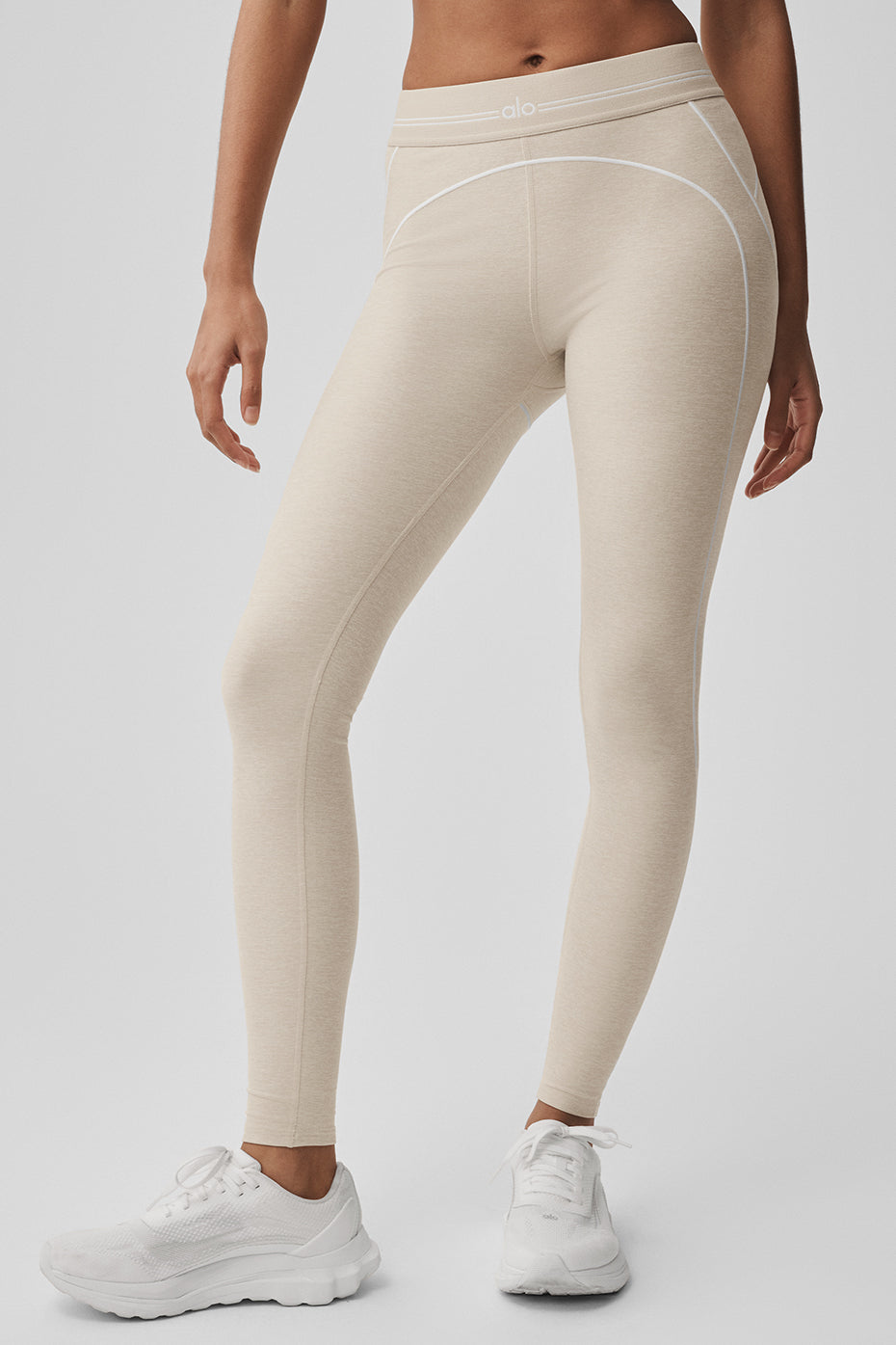 alo Alosoft High-Waist Heart Throb Legging - Oatmeal Heather/White