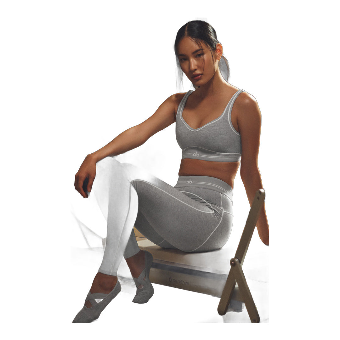 alo Alosoft High-Waist Heart Throb Legging - Athletic Heather Grey/Whi