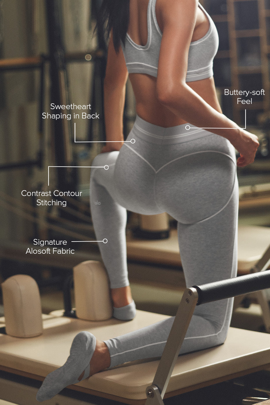 alo Alosoft High-Waist Heart Throb Legging - Athletic Heather Grey/White