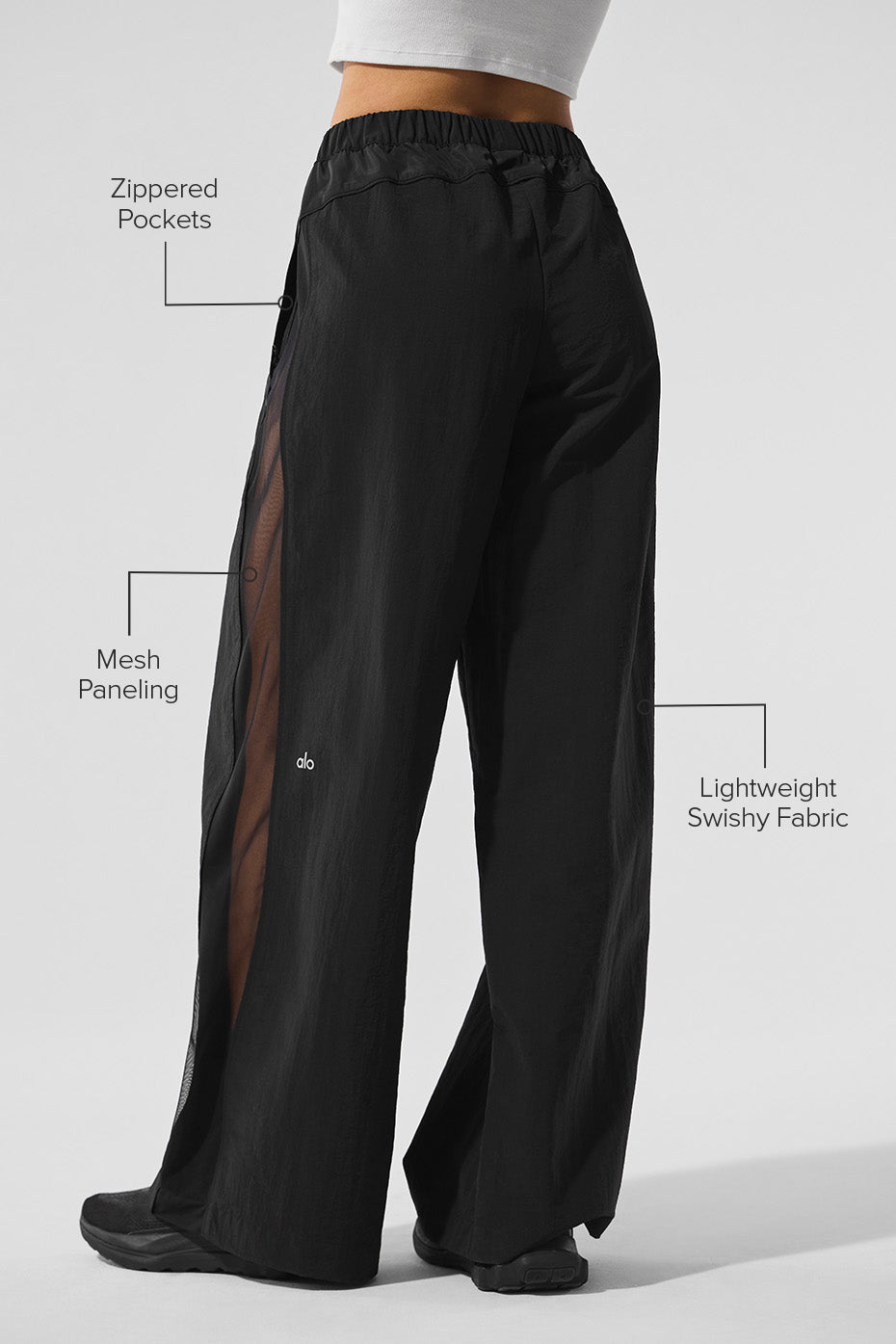 alo High-Waist Origin Wide Leg Track Pant - Black