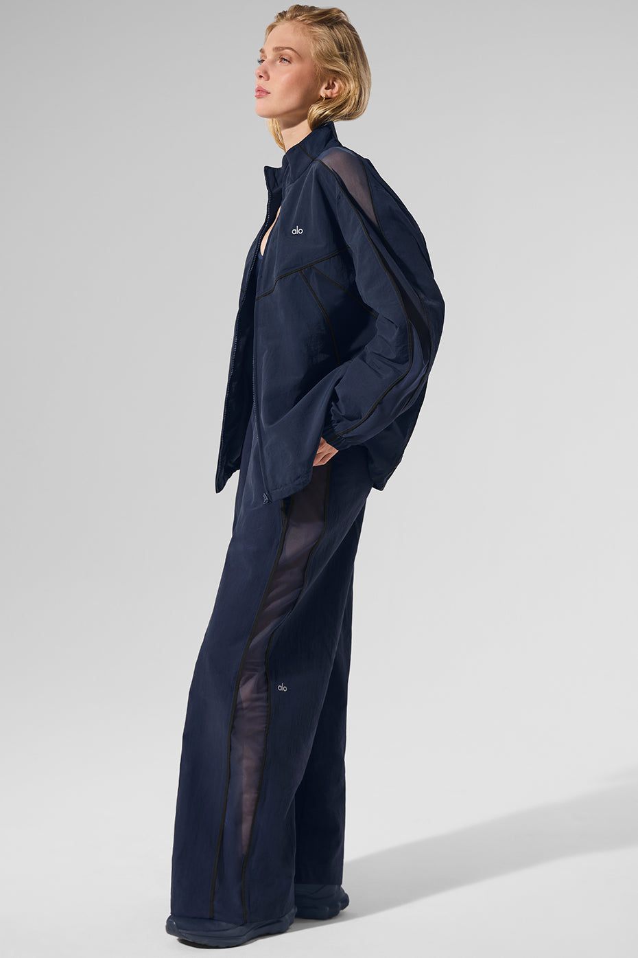 alo High-Waist Origin Wide Leg Track Pant - Navy/Black
