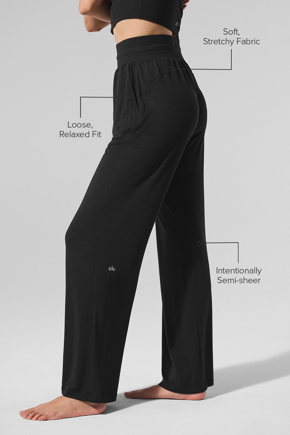alo Semi-Sheer Delicate Lounge Flare Pant - Black