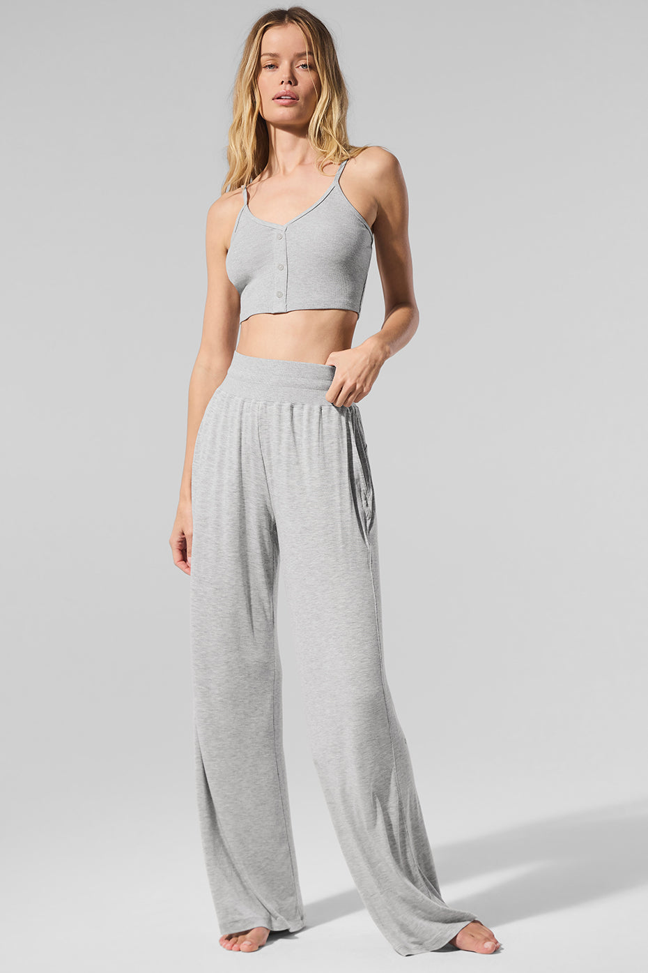 alo Semi-Sheer Delicate Lounge Flare Pant - Athletic Heather Grey
