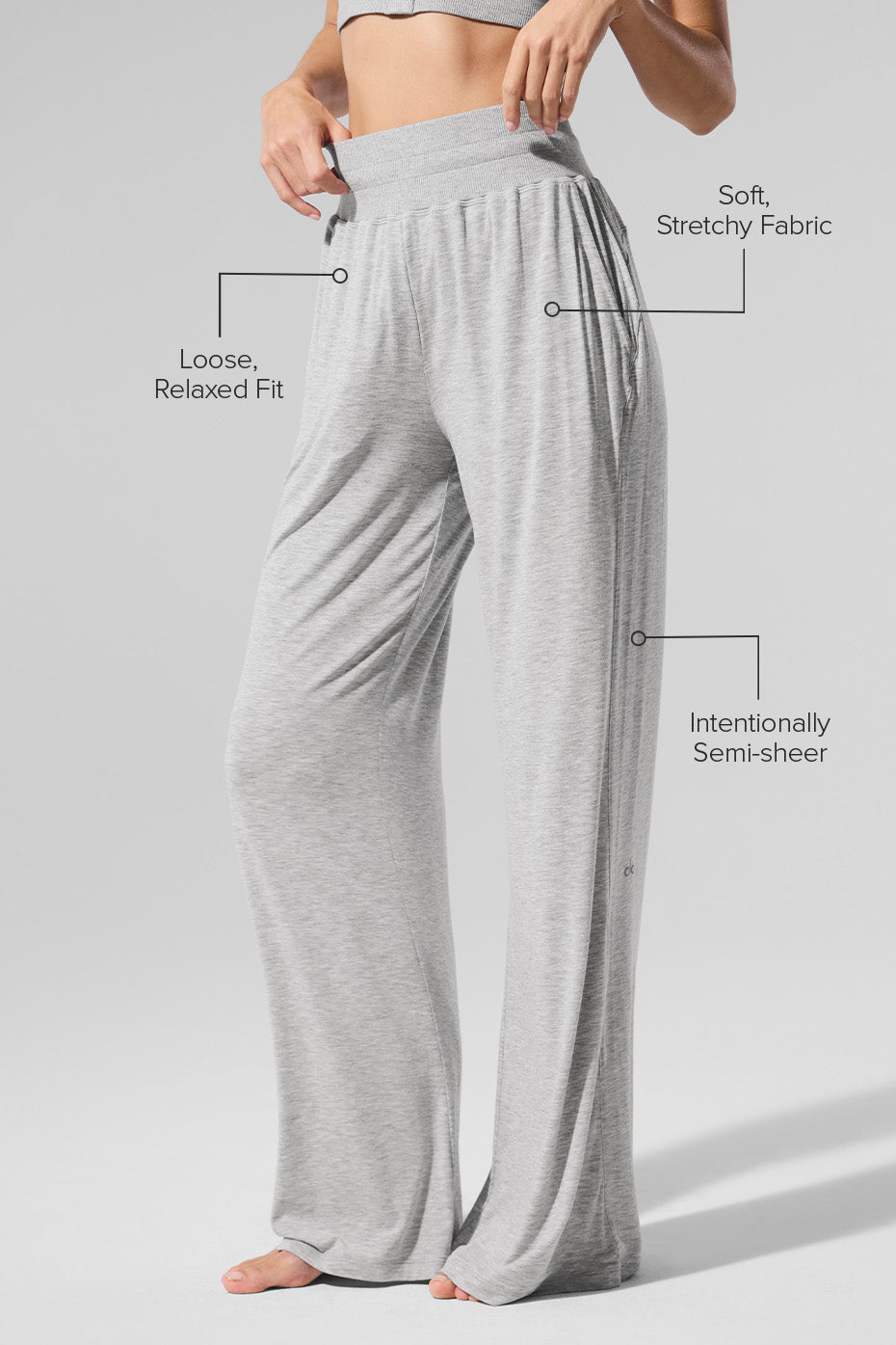 alo Semi-Sheer Delicate Lounge Flare Pant - Athletic Heather Grey