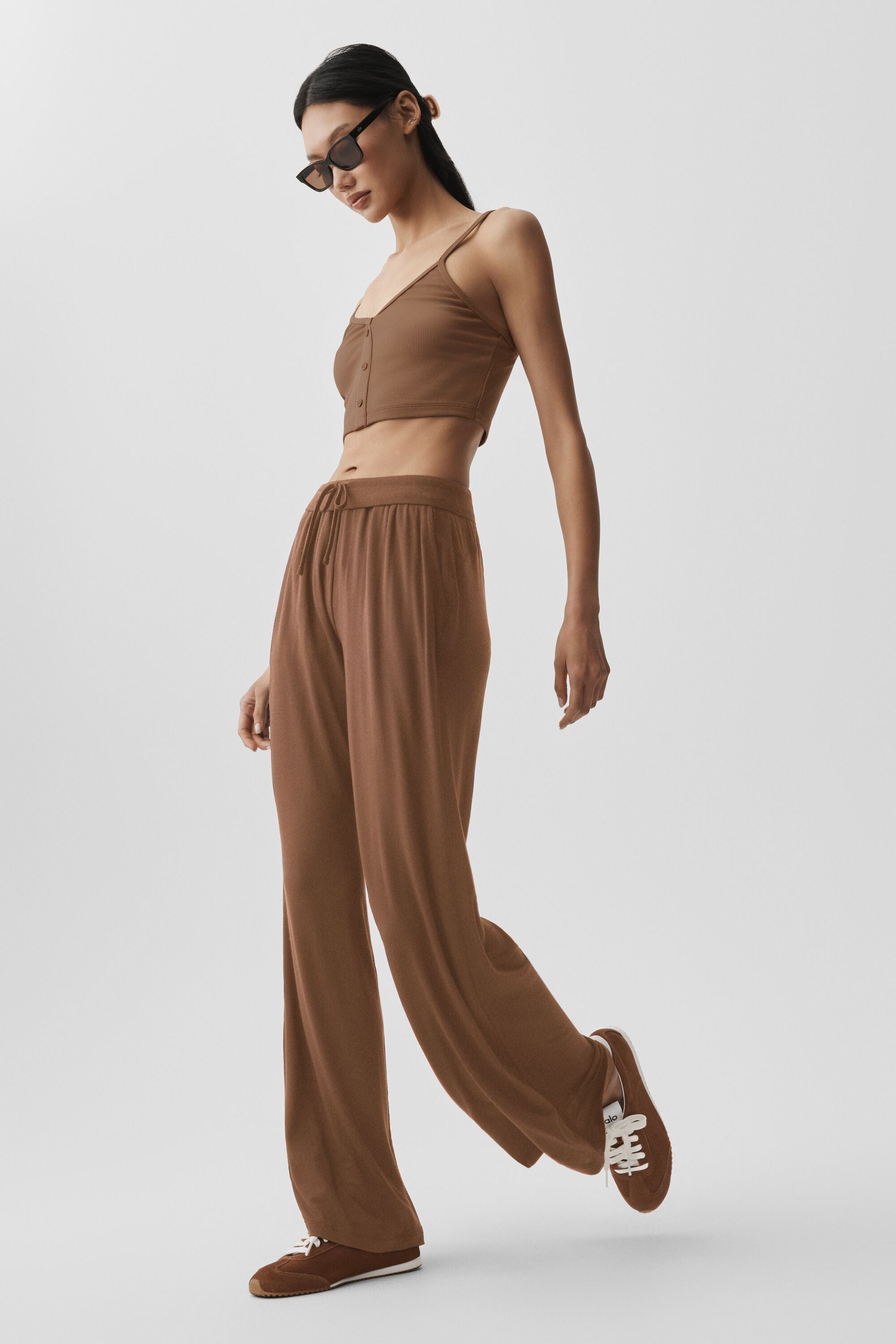 alo Semi-Sheer Delicate Lounge Flare Pant - Sun Kissed Brown